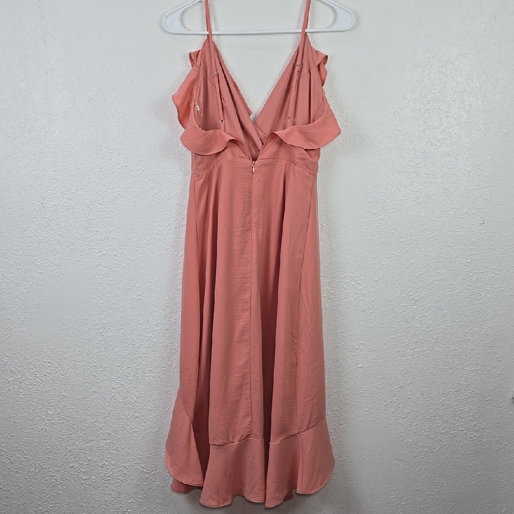 Shinestar - Pink Elegant High-Low Flared Hem, Ruffle Neck Dress Women's Small - Picture 5 of 13
